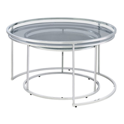 Vroma Metal Glass Top 2-Piece Nesting Table Set