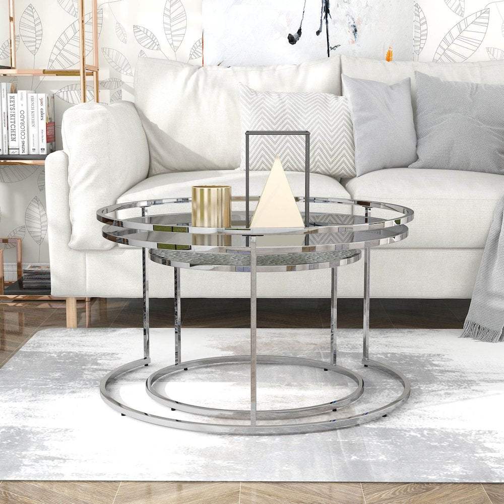 Vroma Metal Glass Top 2-Piece Nesting Table Set