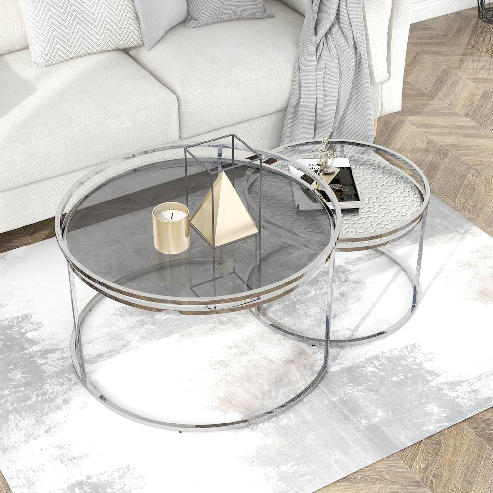 Vroma Metal Glass Top 2-Piece Nesting Table Set