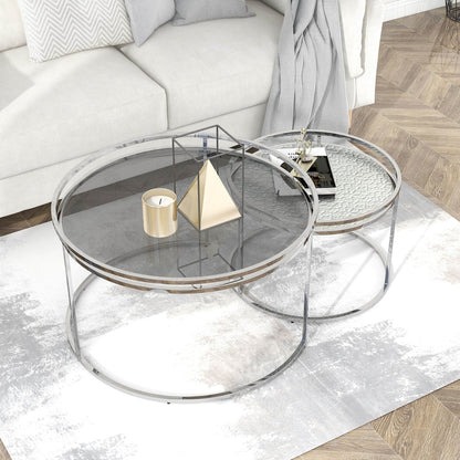 Vroma Metal Glass Top 2-Piece Nesting Table Set