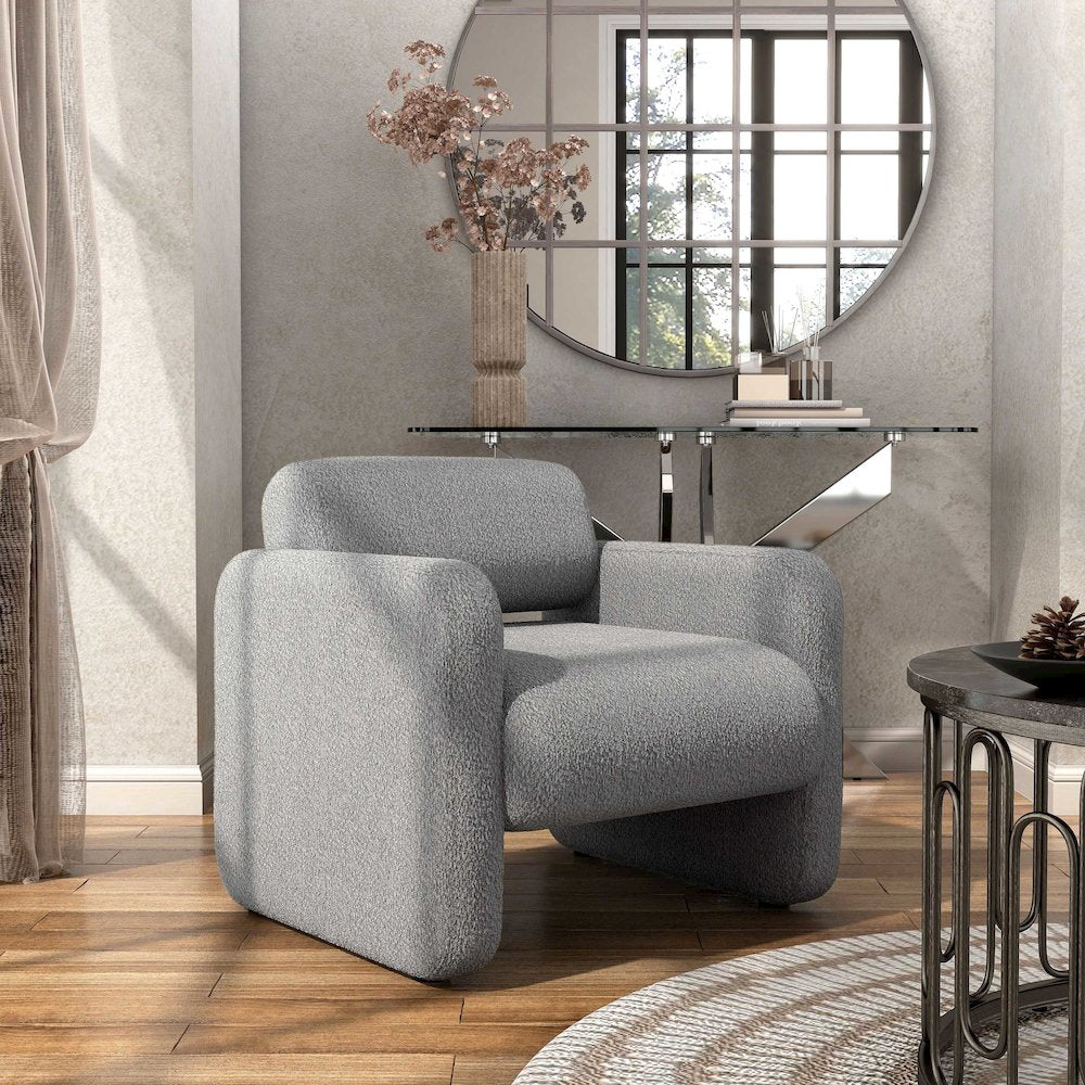 Luna Boucle Fabric Armchair with Rounded Corners