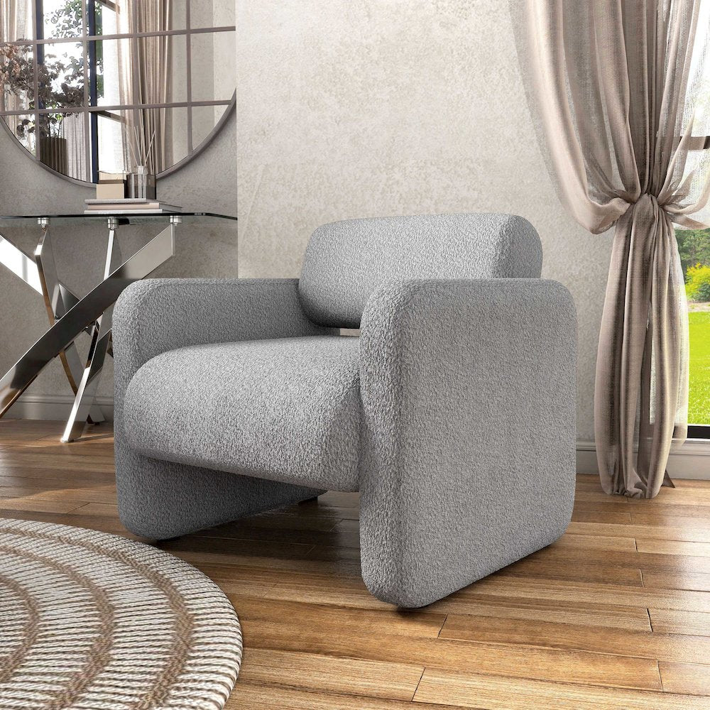 Luna Boucle Fabric Armchair with Rounded Corners