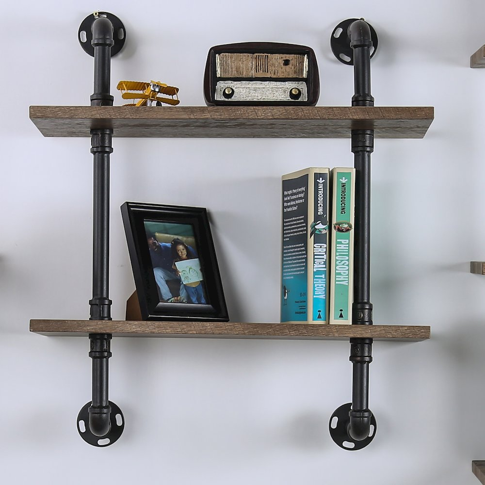 Hollis Industrial Wood Wall Display Shelf in Natural