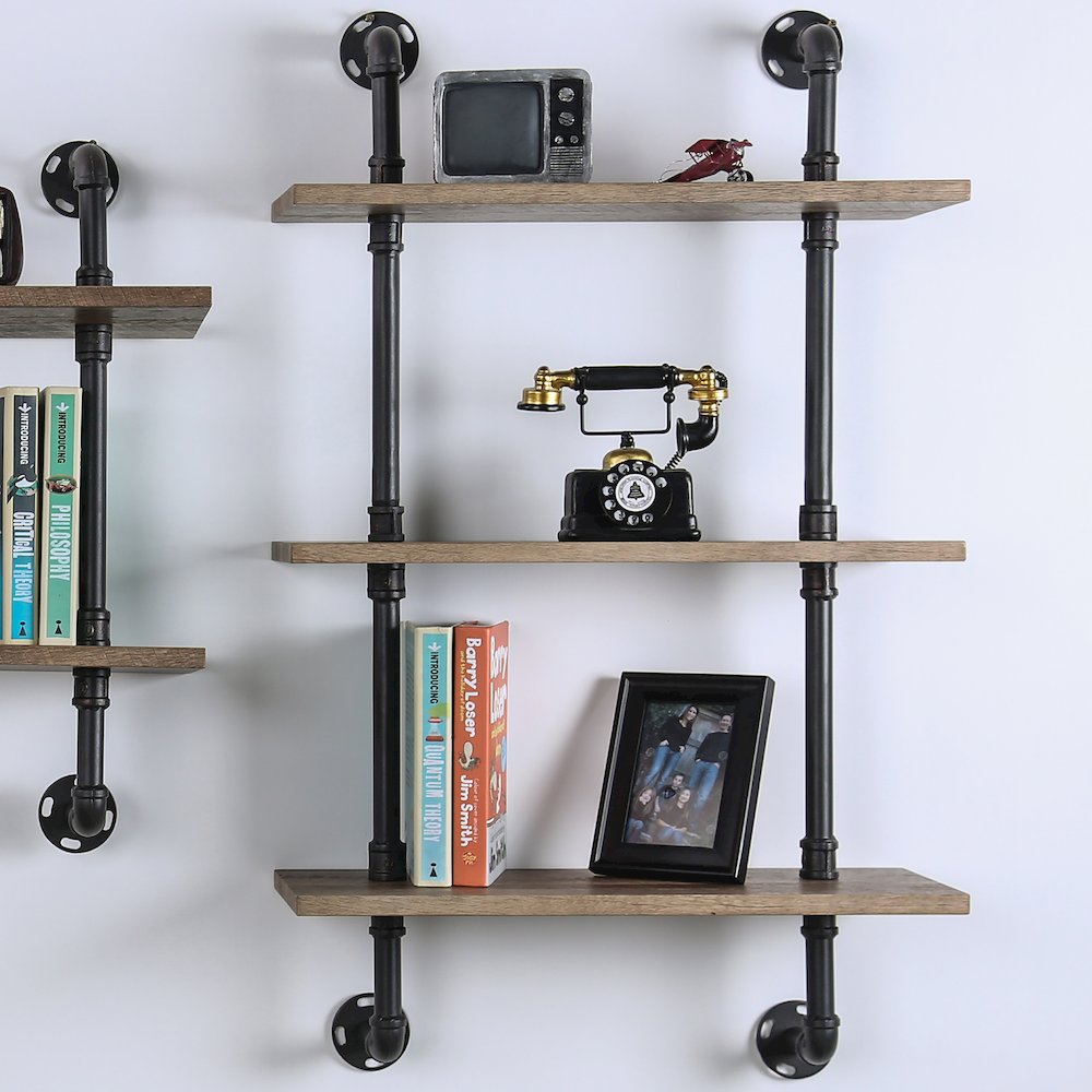 Hollis Industrial Wood Wall Display Shelf in Natural