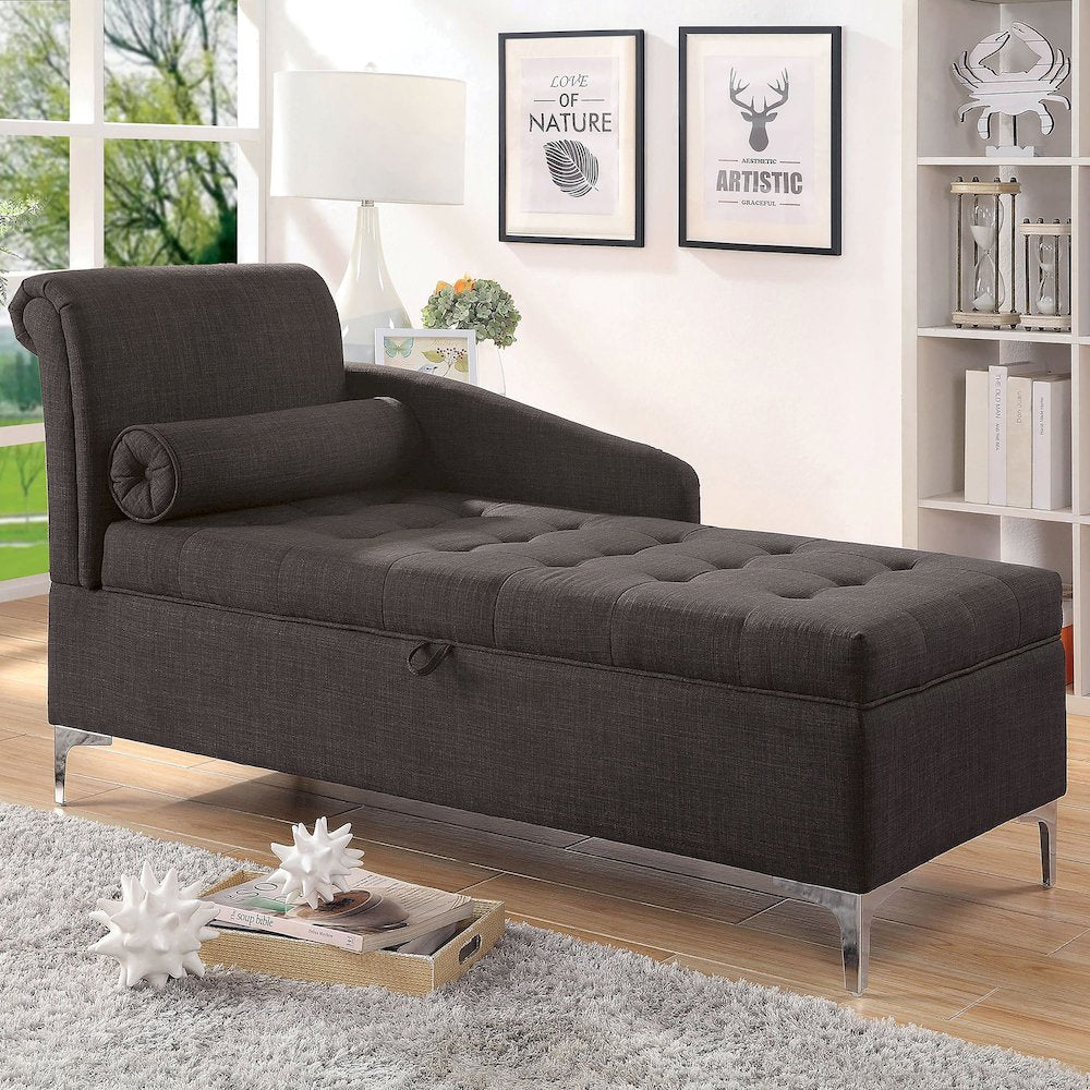 Horsh Contemporary Fabric Storage Chaise in Gray