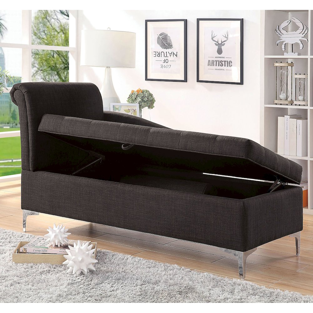 Horsh Contemporary Fabric Storage Chaise in Gray