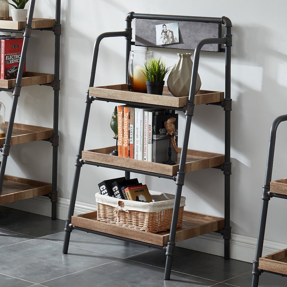 Kernel Industrial Metal 3-Shelf Bookcase in Sand Black