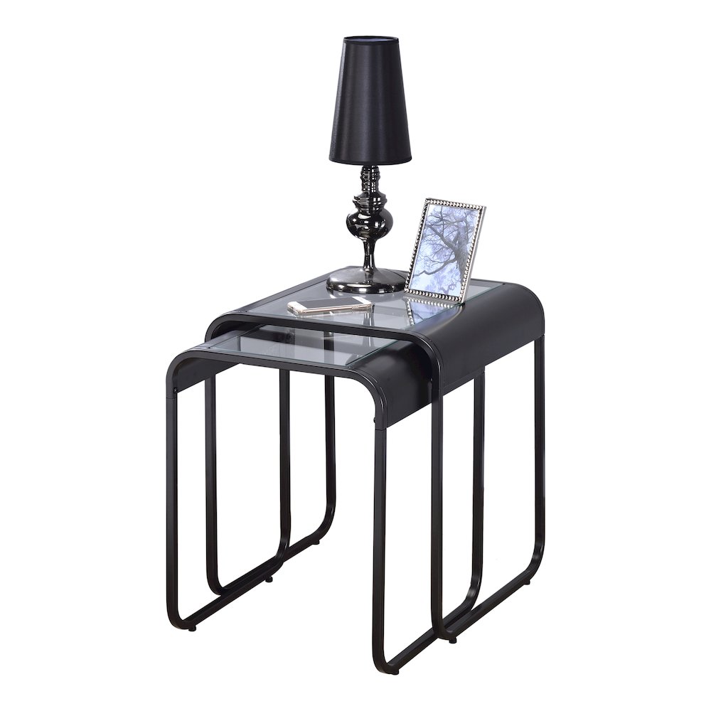 Shawton 2-Piece Glass Top Nesting Table Set in Black
