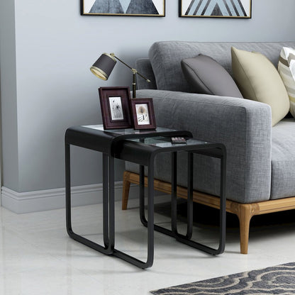 Shawton 2-Piece Glass Top Nesting Table Set in Black