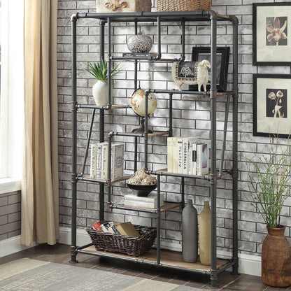 Alvin Industrial Metal 8-Shelf Bookcase in Sand Black