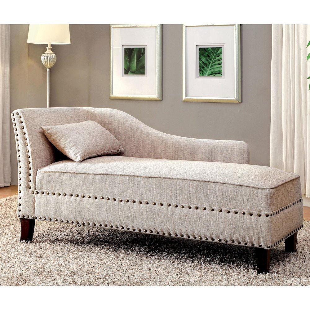 Jazlyn Contemporary Fabric Nailhead Chaise Lounge