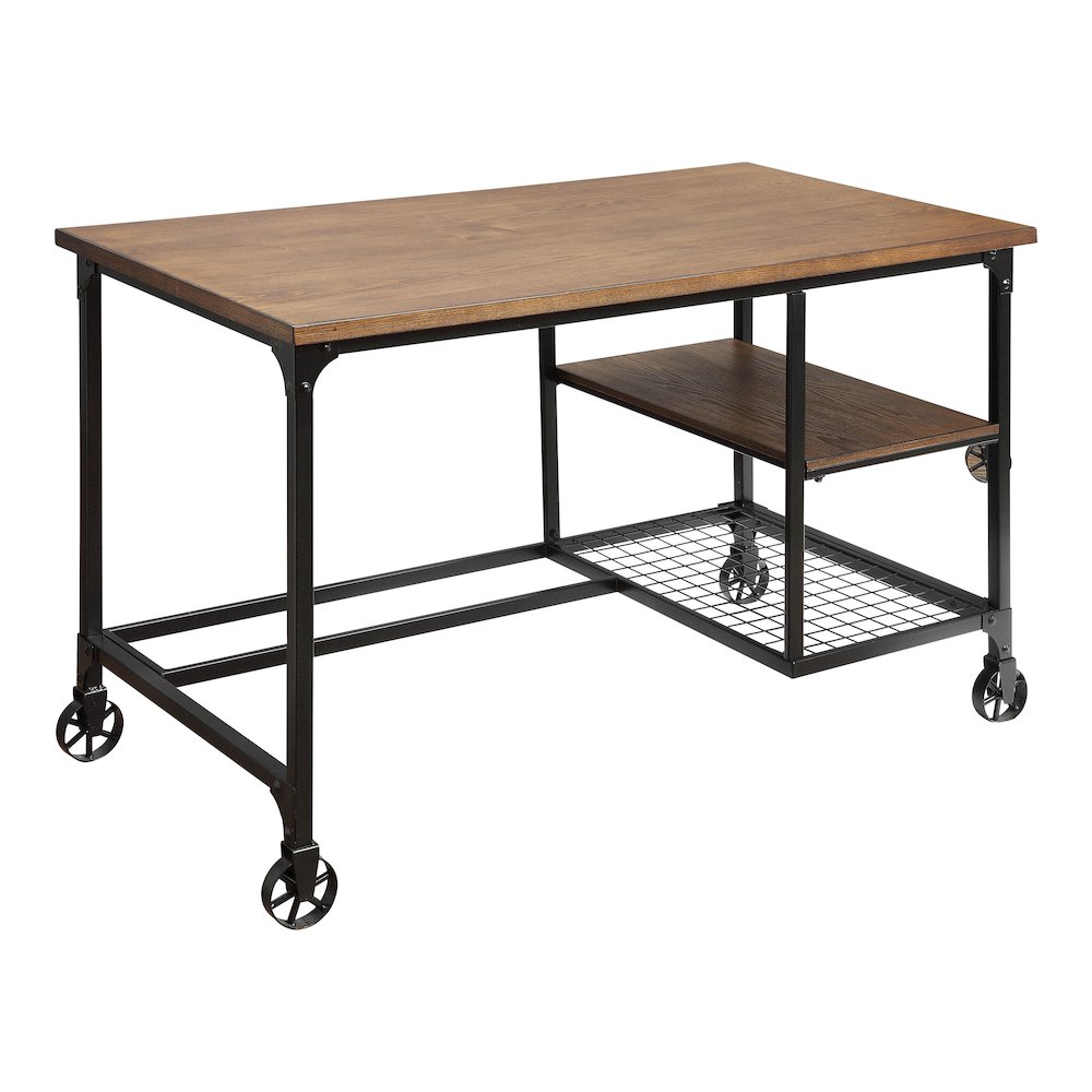 Amtex Metal Computer Desk with Casters in Antique Black