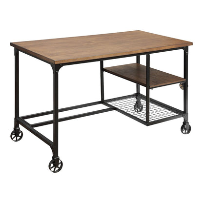 Amtex Metal Computer Desk with Casters in Antique Black