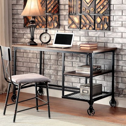 Amtex Metal Computer Desk with Casters in Antique Black