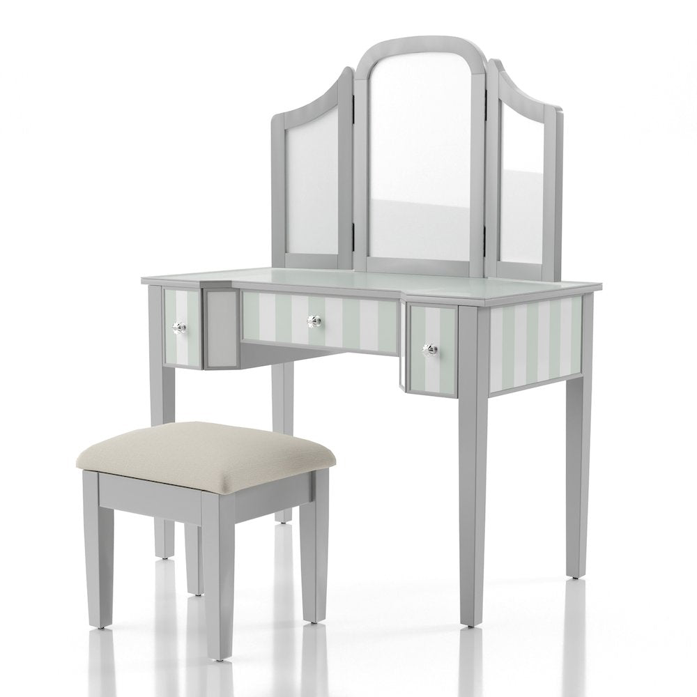 Aleana Contemporary Wood 3-Piece Vanity Set in Silver