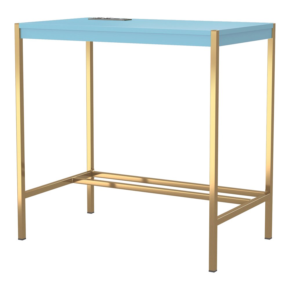 Grae Wood Writing Desk with USB Port in Aruba Blue
