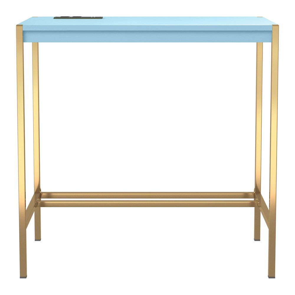 Grae Wood Writing Desk with USB Port in Aruba Blue