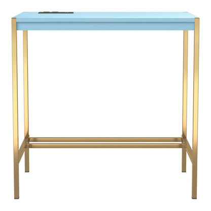 Grae Wood Writing Desk with USB Port in Aruba Blue