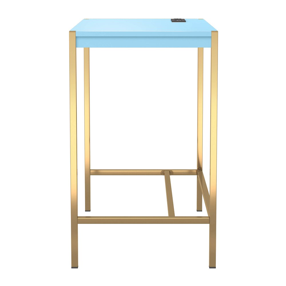 Grae Wood Writing Desk with USB Port in Aruba Blue
