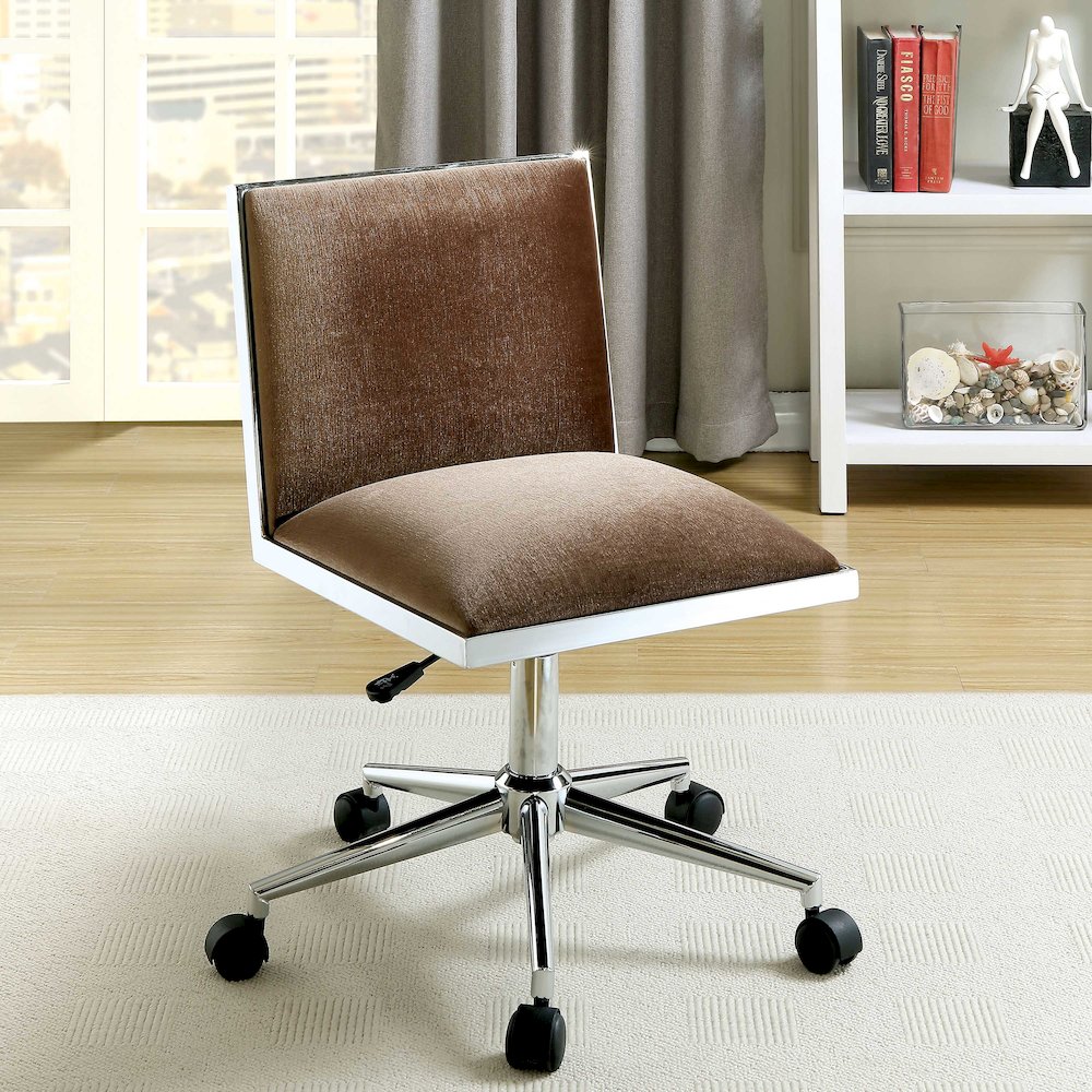 Bella Fabric Ergonomic Armless Office Chair in Brown