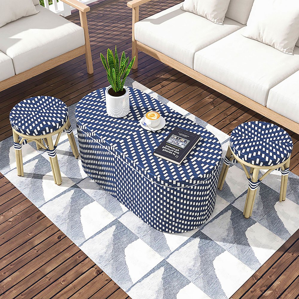 Pagler Aluminum 3pc Wicker Patio Coffee Table and Stool Set