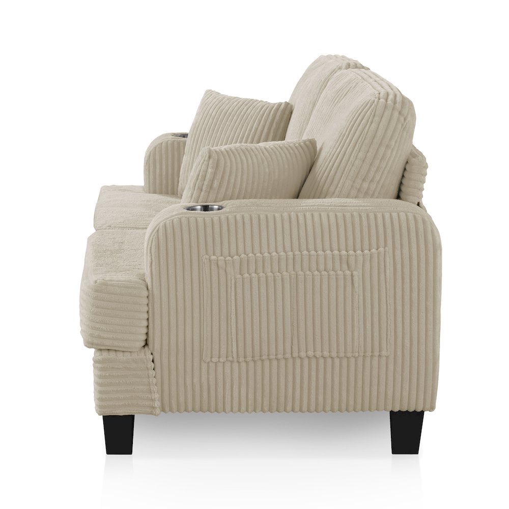 Reese Chenille Loveseat with Cup Holders, Beige