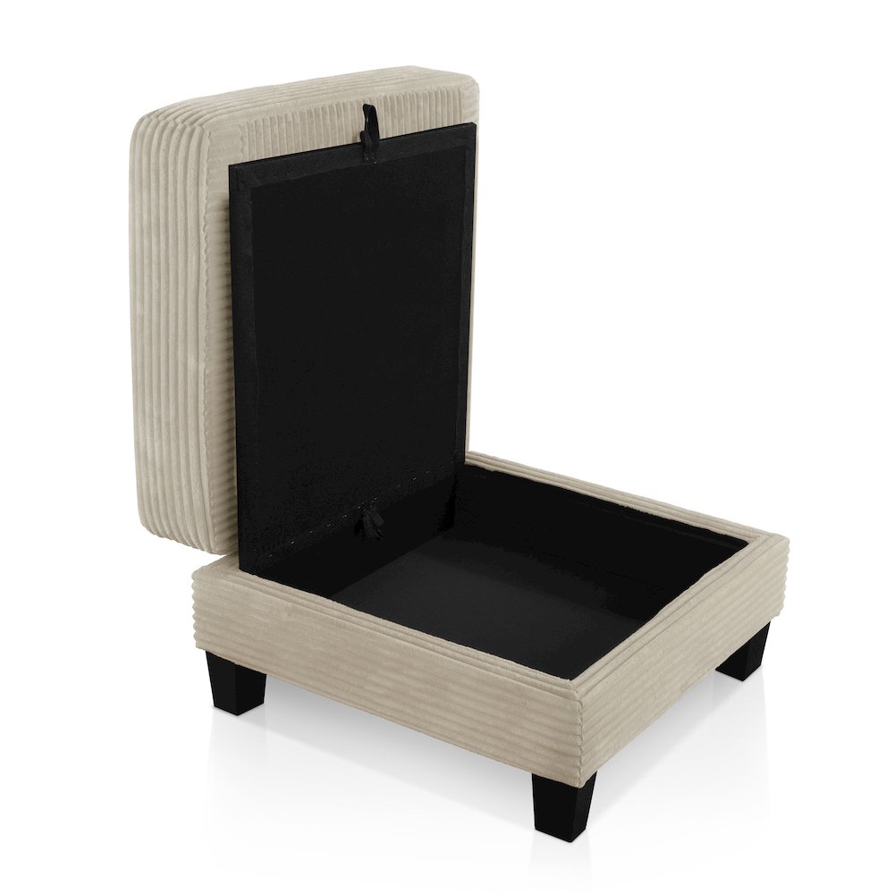 Reese Wood Frame Chenille Storage Ottoman, Beige