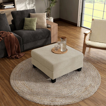 Reese Wood Frame Chenille Storage Ottoman, Beige