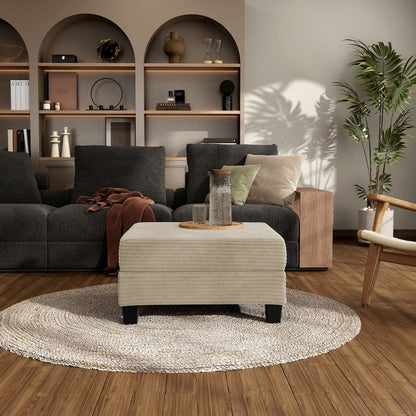 Reese Wood Frame Chenille Storage Ottoman, Beige