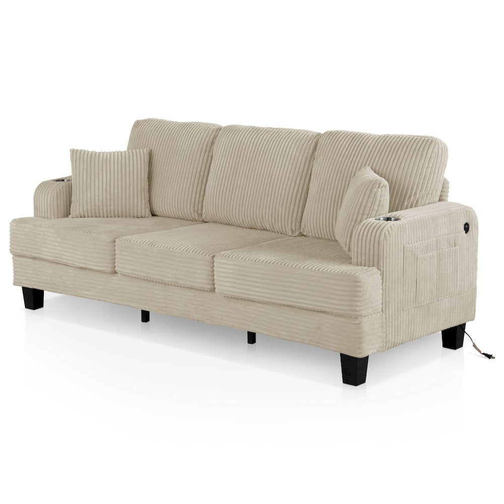 Reese Chenille Sofa with Cup Holders and USBs, Beige