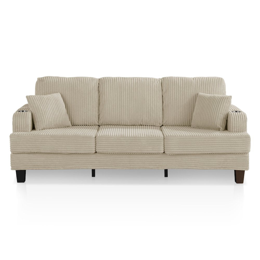 Reese Chenille Sofa with Cup Holders and USBs, Beige