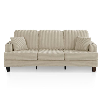 Reese Chenille Sofa with Cup Holders and USBs, Beige