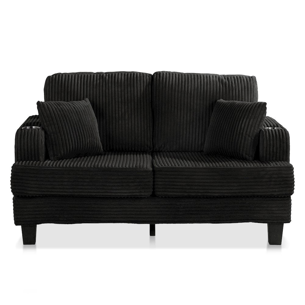 Reese Chenille Loveseat with Cup Holders, Black