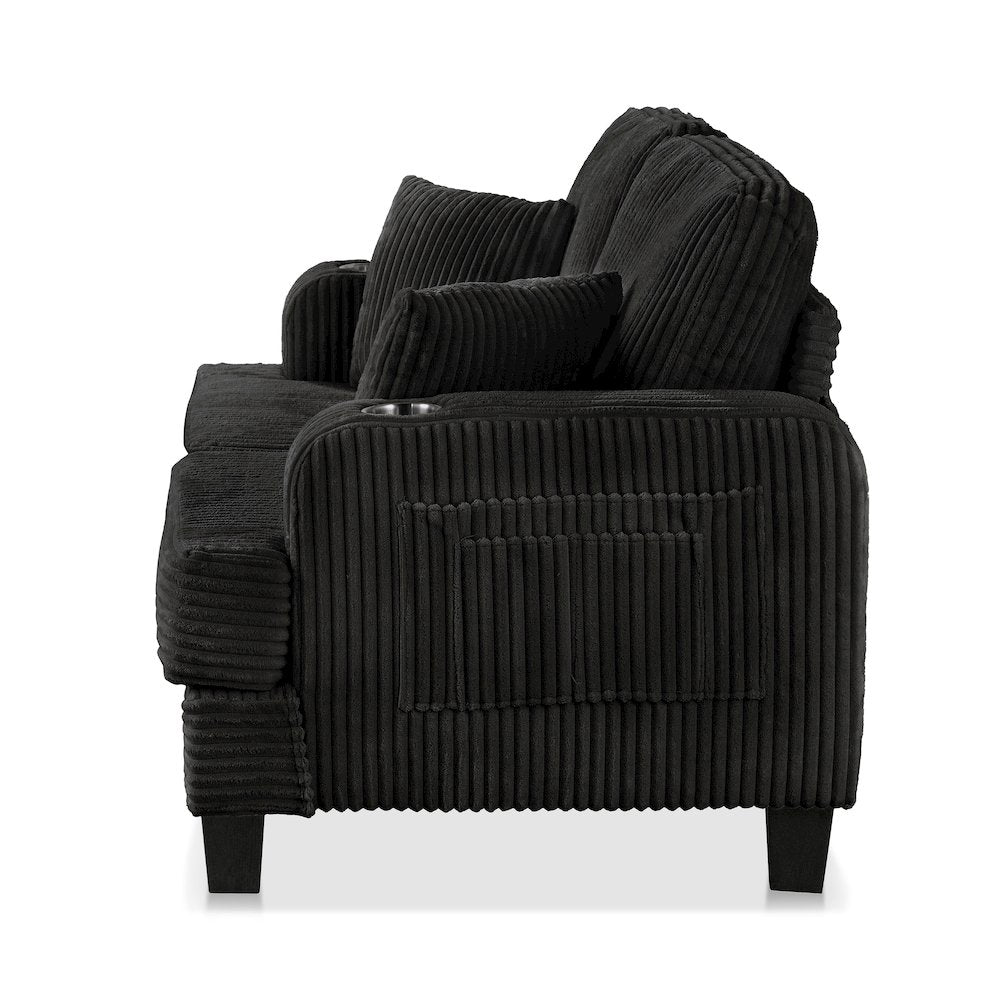 Reese Chenille Loveseat with Cup Holders, Black