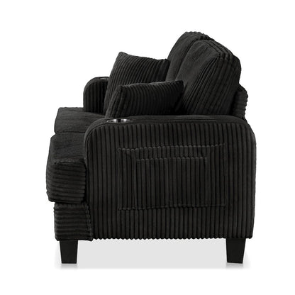 Reese Chenille Loveseat with Cup Holders, Black