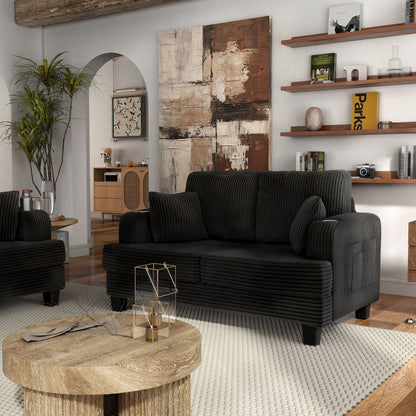 Reese Chenille Loveseat with Cup Holders, Black