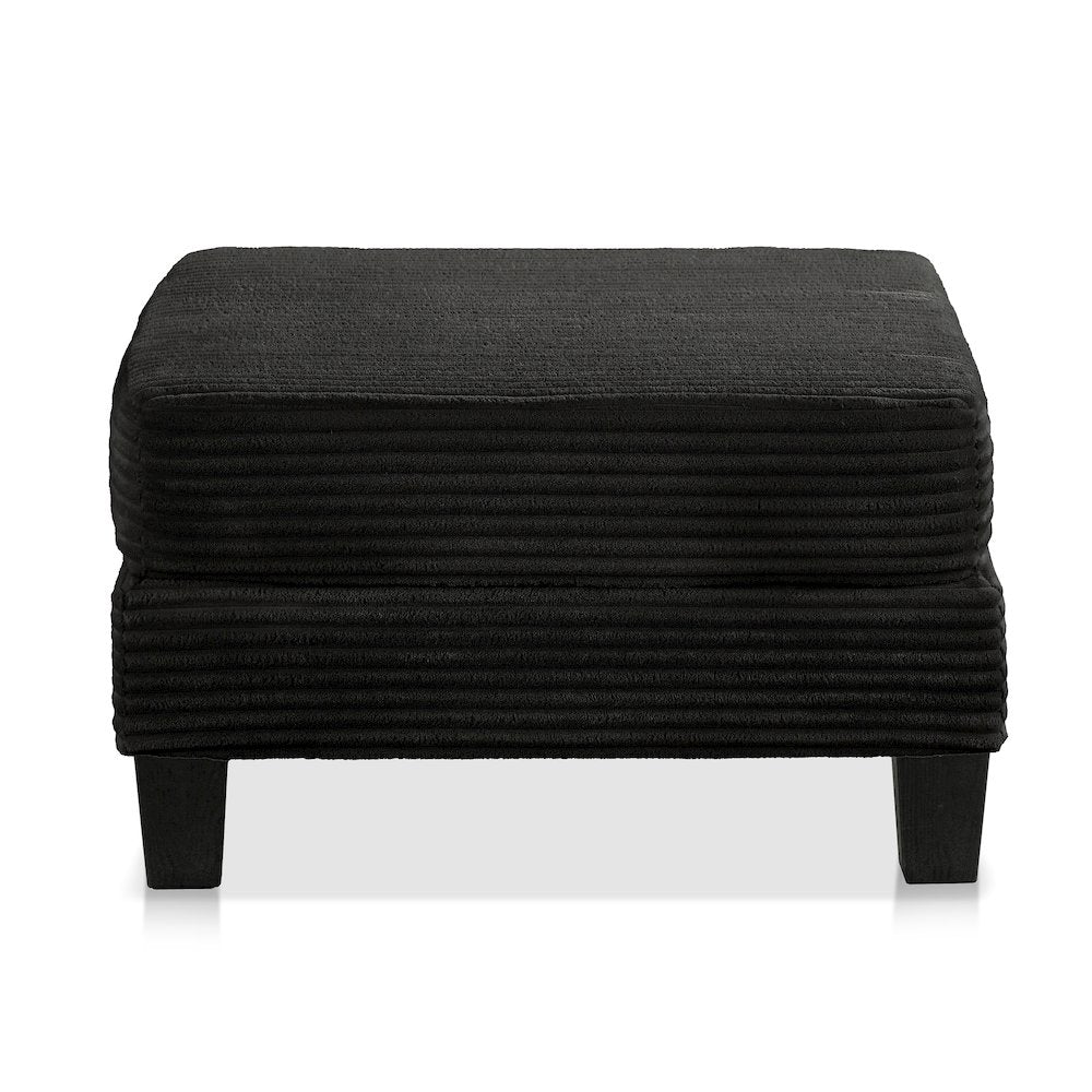 Reese Wood Frame Chenille Storage Ottoman, Black