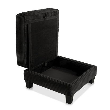 Reese Wood Frame Chenille Storage Ottoman, Black