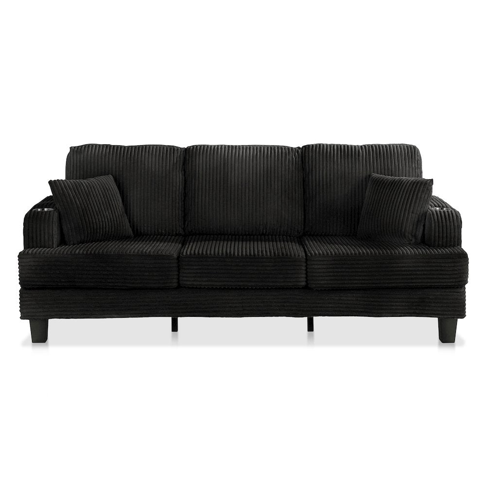 Reese Chenille Sofa with Cup Holders and USBs, Black