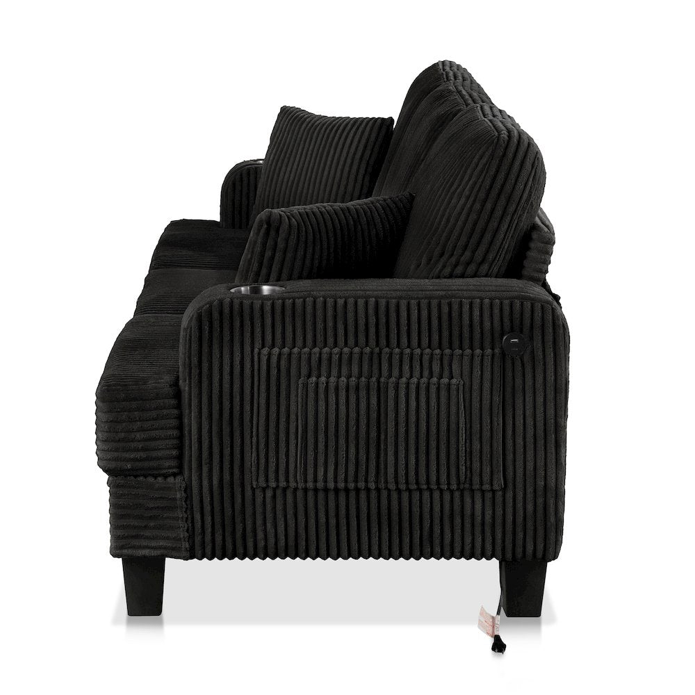 Reese Chenille Sofa with Cup Holders and USBs, Black