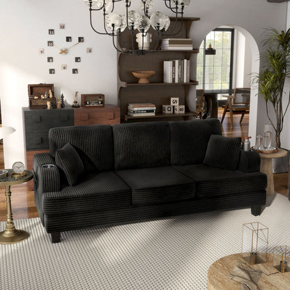 Reese Chenille Sofa with Cup Holders and USBs, Black