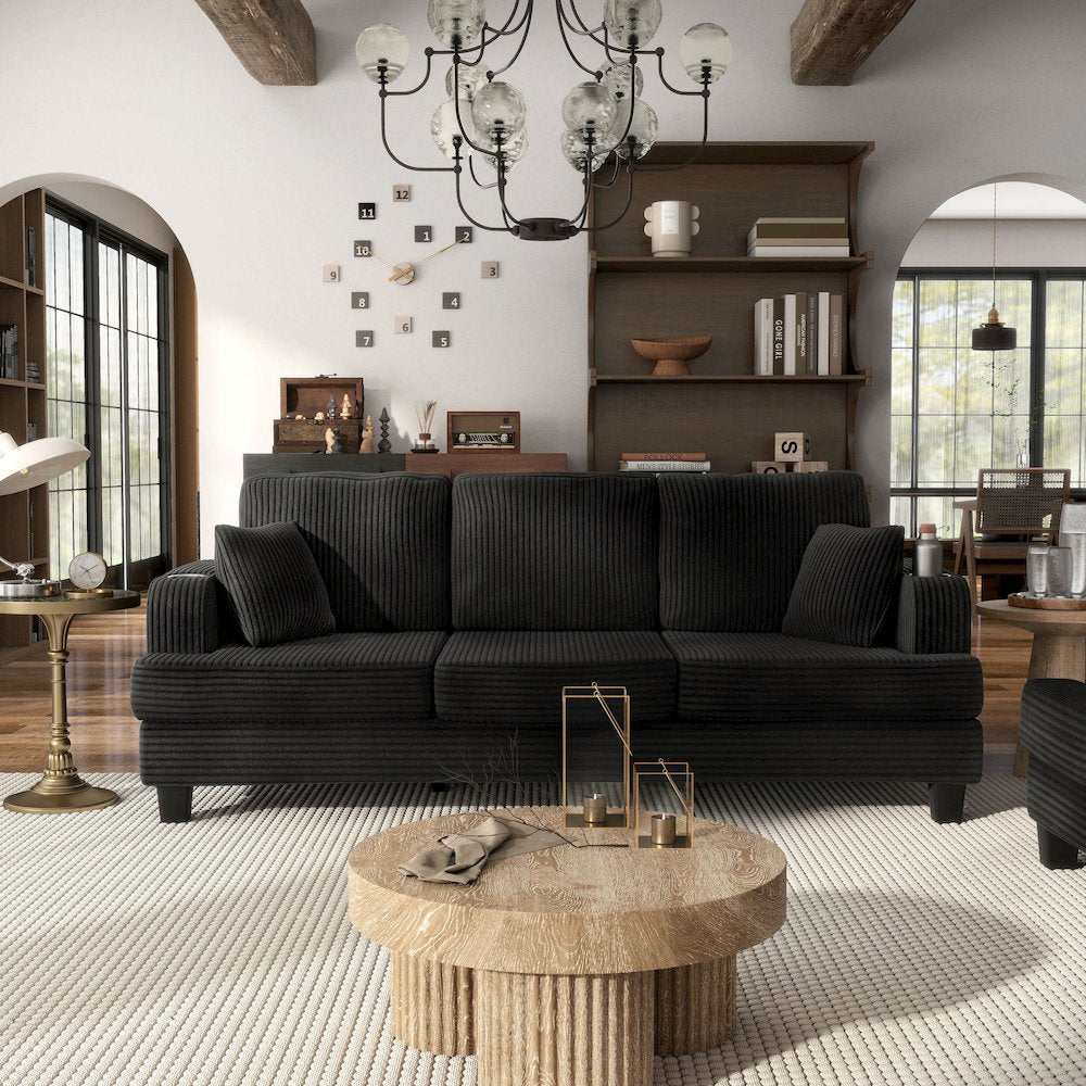 Reese Chenille Sofa with Cup Holders and USBs, Black
