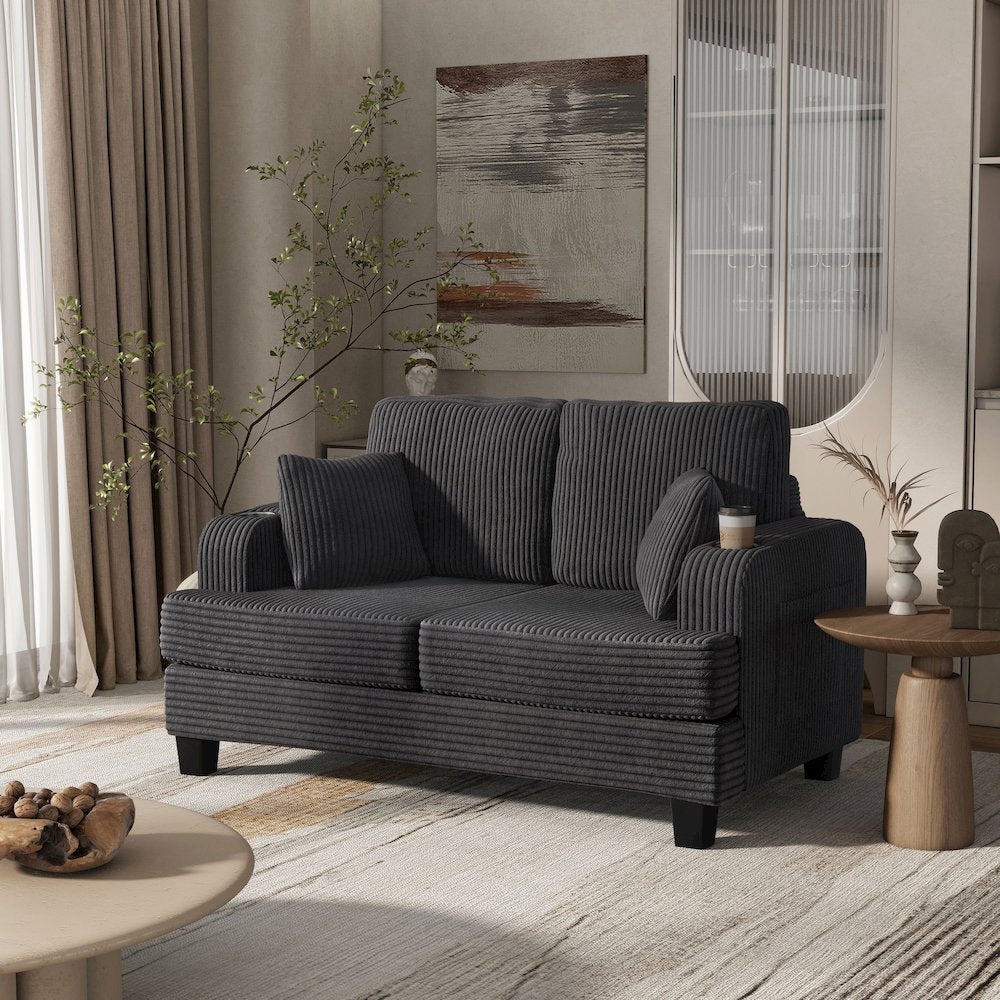 Reese Chenille Loveseat with Cup Holders, Grey