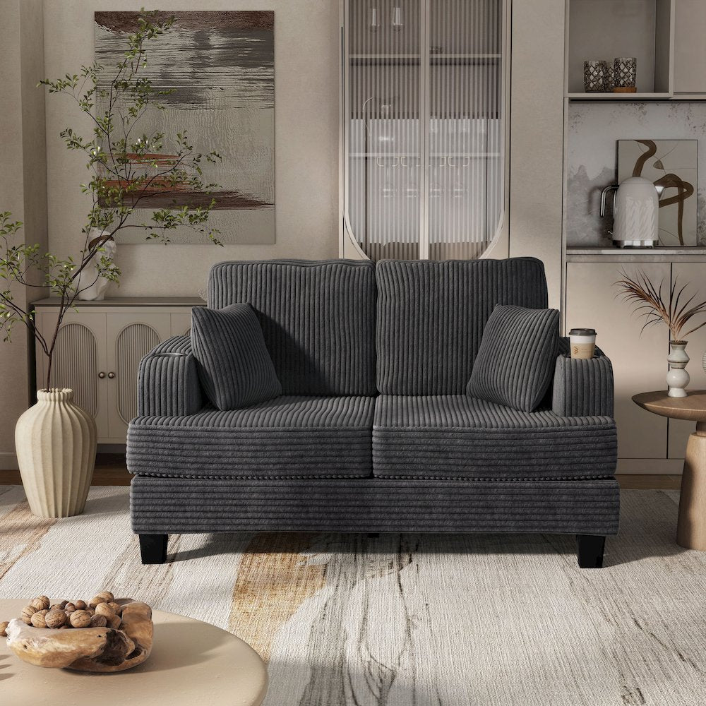 Reese Chenille Loveseat with Cup Holders, Grey