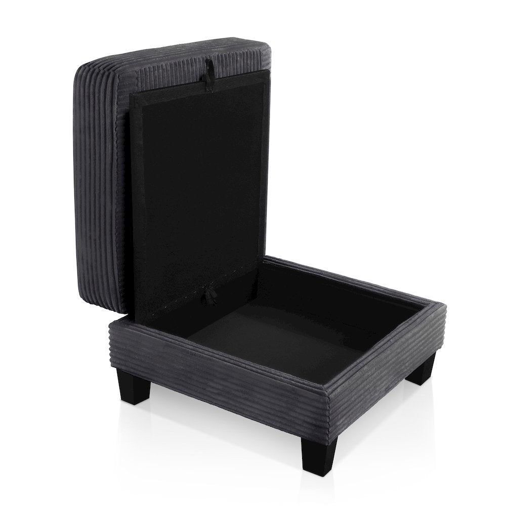 Reese Wood Frame Chenille Storage Ottoman, Grey