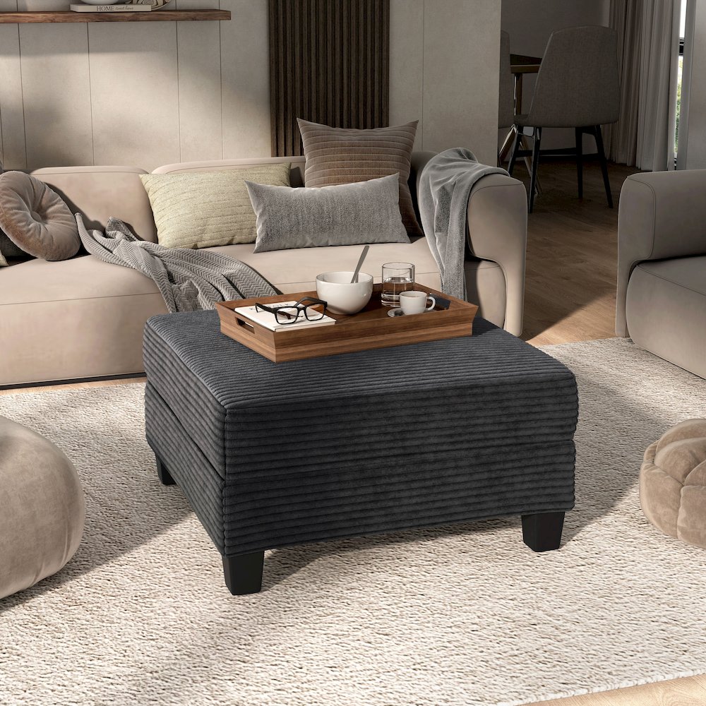 Reese Wood Frame Chenille Storage Ottoman, Grey