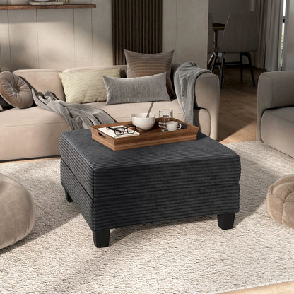 Reese Wood Frame Chenille Storage Ottoman, Grey