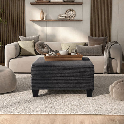 Reese Wood Frame Chenille Storage Ottoman, Grey