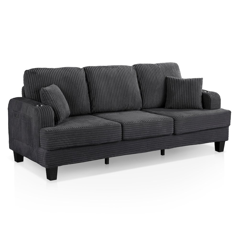 Reese Chenille Sofa with Cup Holders and USBs, Grey