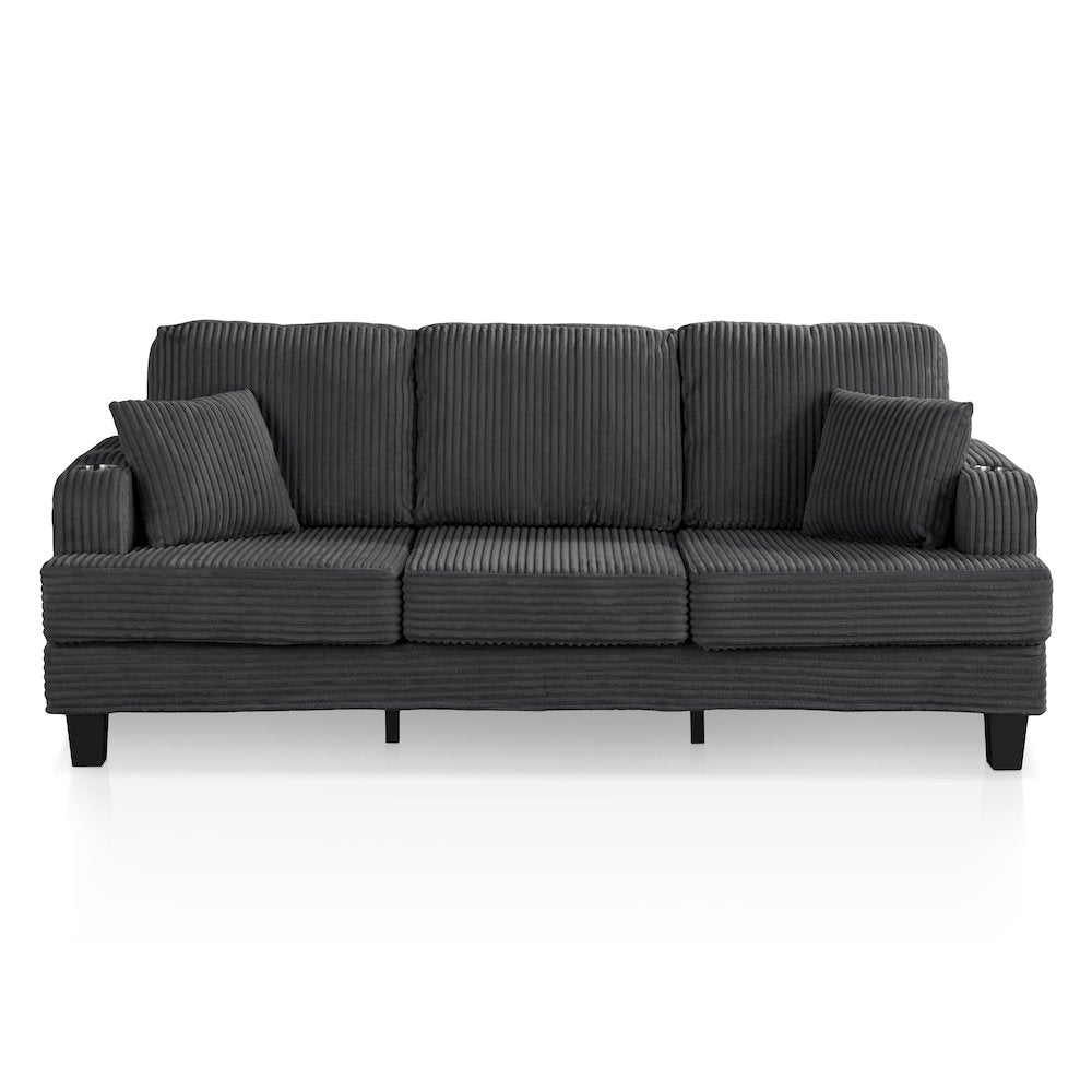 Reese Chenille Sofa with Cup Holders and USBs, Grey